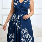 Danica | Navy Floral Wrap Midi Dress