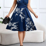 Danica | Navy Floral Wrap Midi Dress