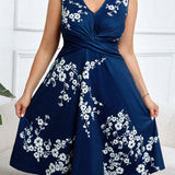 Danica | Navy Floral Wrap Midi Dress