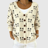 Kara | Cream Cat-Print Cardigan
