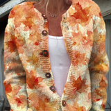 Bella | Orange Maple-Leaf Cardigan