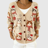Daphne | Cream Festive Cat Cardigan