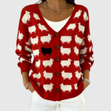 Nina | Red Sheep-Print Cardigan