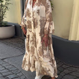 Ophelia | Beige Botanical Open-Front Dress