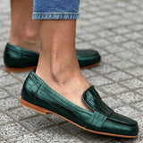Clarisse | Green Croc-Effect Loafers