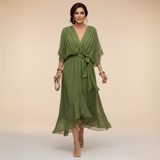 Emi | Red Wrap Flutter-Sleeve Dress