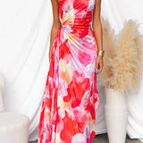Yanira | Pink Abstract One-Shoulder Dress