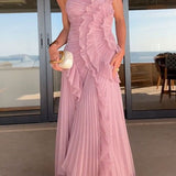 Adeline | Blush Pleated One-Shoulder Dress