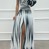 Hazel | Black Striped One-Shoulder Dress