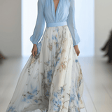Peniel | Blue Floral Long-Sleeve Dress