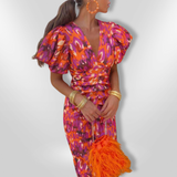 Orla | Blue Abstract Puff-Sleeve Dress