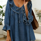 Lea | Denim Ruffle Top with V-Neck