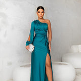 Eleanor | Teal One-Shoulder Draped Dress