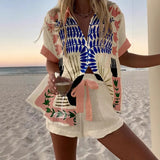 Luciana | Cream Fish Print Shirt & Shorts Set