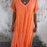 Isabelle | Blue Relaxed V-Neck Maxi Dress