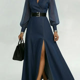 Sina | Denim Maxi Dress with Patchwork and Organza Sleeves