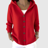 Ivy | Red Hooded Button Cardigan