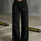 Ruby | Light Blue Embroidered Wide-Leg Jeans