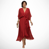 Emi | Red Wrap Flutter-Sleeve Dress