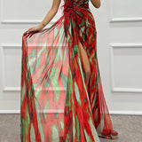Mia | Blue Abstract Draped Maxi Dress