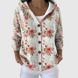 Lottie | Grey Rose-Print Hooded Cardigan