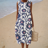 Margaux | Navy Botanical Midi Dress