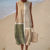 Camille | Neutral Striped Patchwork Dress