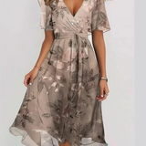 Matilda | Taupe Floral Wrap Midi Dress