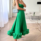 Elise | Pink Ruffle-Hem Strap Dress