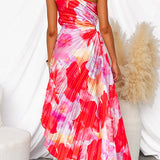 Yanira | Pink Abstract One-Shoulder Dress