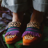 Elowen | Orange Leopard Fringe Loafers