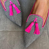 Betty | Check Pink-Tassel Flats