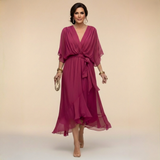 Emi | Red Wrap Flutter-Sleeve Dress