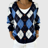 Imogen | Navy Argyle V-Neck Cardigan