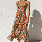 Eli | Orange Abstract Twist-Front Dress