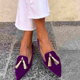Portia | Purple Pointed Tassel Loafers