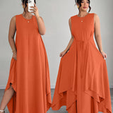 Amandine | Beige Belted Asymmetric Dress