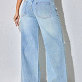 Maya | Light Blue Colourful Embellished Jeans