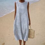 Apolline | Blue Striped Midi Dress