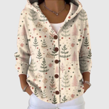 Celia | Cream Botanical Hooded Cardigan