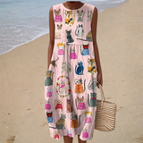 Colette | Pink Cat-Print Dress