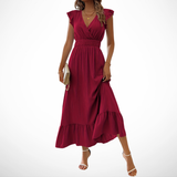 Celine | Burgundy Ruffle V-Neck Dress