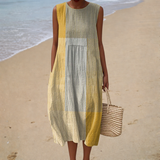 Amandine | Mustard Striped Patchwork Dress