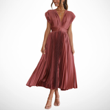 Ava | Dusty Rose Pleated V-Neck Dress