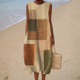 Gabrielle | Neutral Patchwork Dress