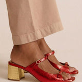 Odile | Gold Peep-Toe Block-Heel Sandals