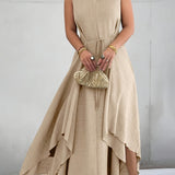 Amandine | Beige Belted Asymmetric Dress