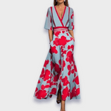 Eliana | White Blue-Floral V-Neck Dress