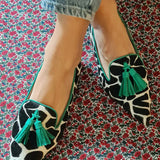 Nala | Cow Print Pink-Tassel Flats