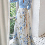 Peniel | Blue Floral Long-Sleeve Dress
